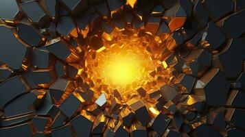 Abstract geometric background. Explosion power design with the crushing surface. 3d illustration. AI Generative photo