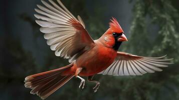 Northern Cardinal coming in for a landing. Generative AI photo