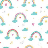 nursery seamless pattern with rainbows, clouds, hearts abd stars for wallpaper, wrapping paper, scrapbooking, stationary, textile prints, etc. EPS 10 vector