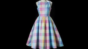 Unique Vintage Plus Size Pastel Rainbow Checkered Golightly Flare Dress, generative ai photo