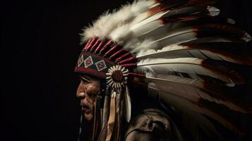 Native american indian chief headdress, indian chief mascot, indian tribal headdress, indian headdress, generative ai photo