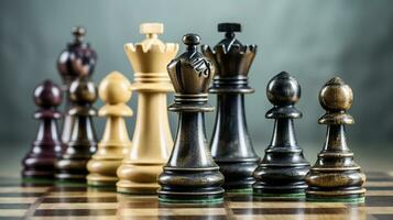 Different chess pieces on light background. Generative ai photo