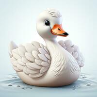 3D cartoon beautiful and cute white swan ai photo