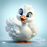 3D cartoon beautiful and cute white swan ai photo