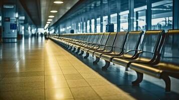 Serenity and Seating in the Rows of Benches at the Long Distance Bus Station. Generative AI photo