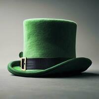 typical green Saint Patrick's hat on gray background. AI Generative photo