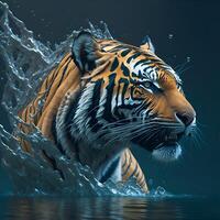An in-motion design combining elements of tiger, water, and air in a captivating and harmonious composition. photo