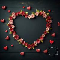 valentines day heart shape of roses and heart frame wedding. generative ai photo