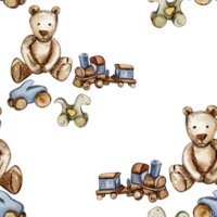 Watercolor seamless pattern, cartoon style toys for baby. png