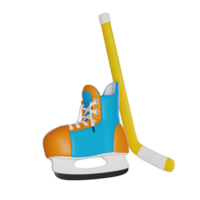 hóquei patins 3d render ícone gelo patins e bastão png