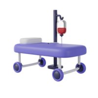 Hospital bed and cross with medicine dropper. 3D render icon png