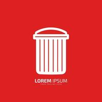Minimal or abstract dustbin logo vector icon silhouette on red background