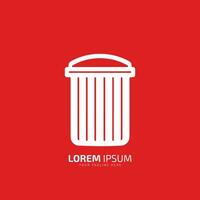 Minimal or abstract dustbin logo vector icon silhouette on red background