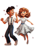 AI Generated Couple kids dancing, jumping in joy raising hands and laughing, isolated illustration, cartoon style character, transparent background png