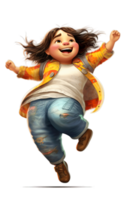 Ai Generated white kid girl dancing, jumping in joy raising hands and laughing, isolated illustration, transparent background png