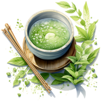 Creamy matcha green tea and mint leaf Clipart Sublimation AI Generative png