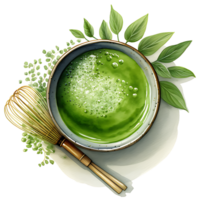 Creamy matcha green tea and mint leaf Clipart Sublimation AI Generative png