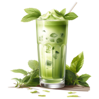 Creamy matcha green tea and mint leaf Clipart Sublimation AI Generative png