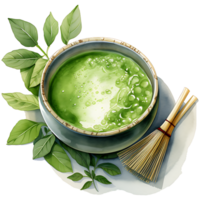 Creamy matcha green tea and mint leaf Clipart Sublimation AI Generative png