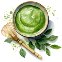 Creamy matcha green tea and mint leaf Clipart Sublimation AI Generative png