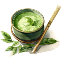 Creamy matcha green tea and mint leaf Clipart Sublimation AI Generative png