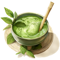 Creamy matcha green tea and mint leaf Clipart Sublimation AI Generative png