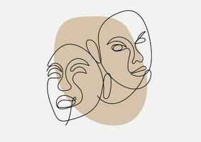 Abstract face one line art. Minimal outline drawing style. Graphic vector illustration