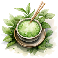 Creamy matcha green tea and mint leaf Clipart Sublimation AI Generative png