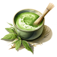 Creamy matcha green tea and mint leaf Clipart Sublimation AI Generative png