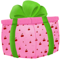 a pink gift box with green ribbon png