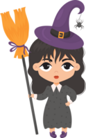 Halloween witch girl  in hat and broom png