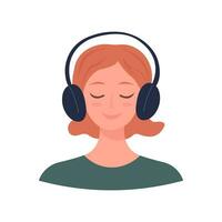 Woman with headphones. Young smiling woman listening to music peacefully with her eyes closed. Vector illustration.