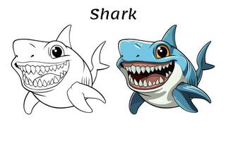 Cute Shark Animal Coloring Book Illustration Pro Vector
