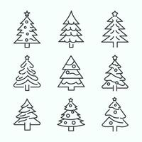 Christmas tree line icon set collection. Vector illustration