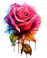 Aquarell Rose Blumen mit bunt Blumen- Illustration generativ ai png