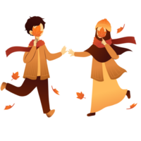 Muslim Couple In Autumn Illustration png