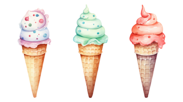 Realistic cute watercolor summer ice cream set on transparent background. ice cream png bundle AI generated