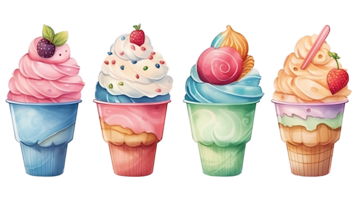 Watercolor cup ice cream set on transparent background. AI Generated png