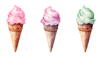 Realistic cute watercolor summer ice cream set on transparent background. ice cream png bundle AI generated