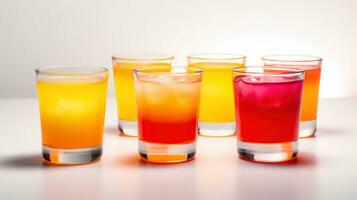 Set with glasses of tasty Tequila Sunrise cocktail on white background, generative ai photo