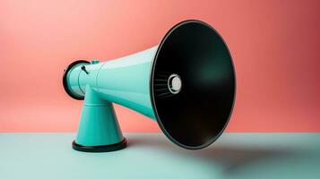 Electronic megaphone on color background. AI Generator photo