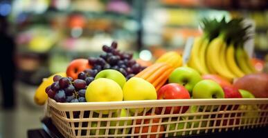 Fresh Fruits in basket. Generative AI photo