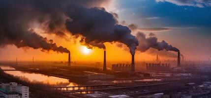 invernadero gas emisiones contaminación de fábricas. sucio aire terminado el ciudad. generativo ai foto