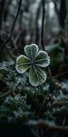 A fabulous icy shamrock in the middle of the forest AI Generated Image photo