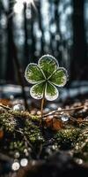 A fabulous icy shamrock in the middle of the forest AI Generated Image photo