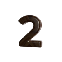 Number 2 3D render with wood material png