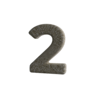 Number 2 3D render with Stone Material png