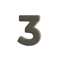Number 3 3D render with Stone Material png