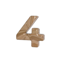 Number 4 3D render with wood material png