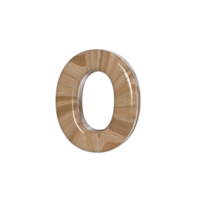 Number 0 3D render with wood material png